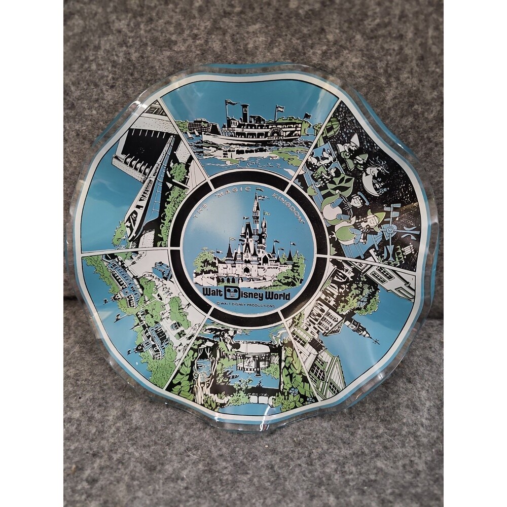 1970s Walt Disney World Magic Kingdom Ashtray Souvenir Candy Dish Glass Vintage